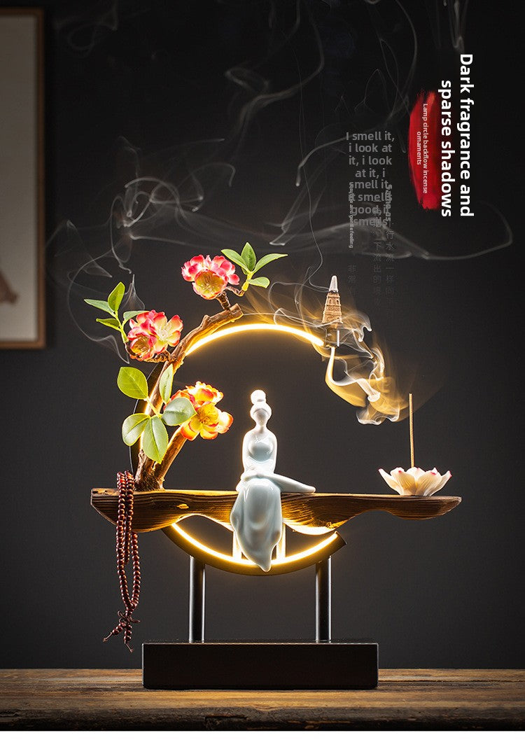zensoullab New Chinese Style Backflow Incense Ornament Creative Lamp Ring Home Aromatherapy Burner Office Living Room Entrance Desktop Decoration