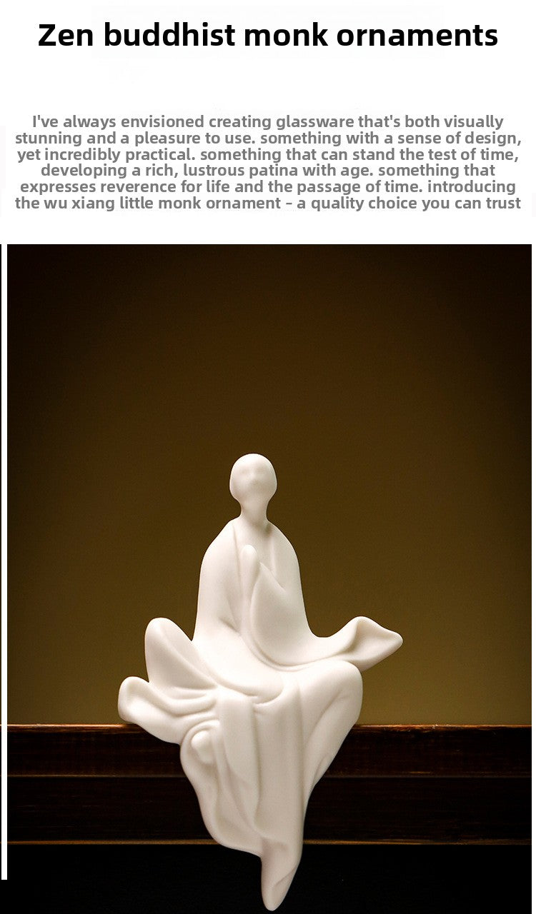 zensoullab Ceramic Zen Unfettered Buddha New Chinese Style Figure Little Monk Living Room Study Entrance Simple Decorative Craft Ornament
