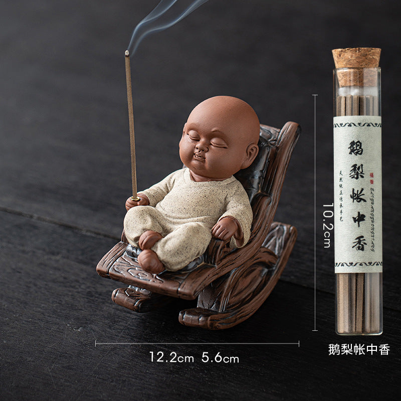 zensoullab Rocking Chair Little Monk Incense Burner Creative Incense Holder Zen Tea Room Aromatherapy Burner Ornament Incense Holder Craft