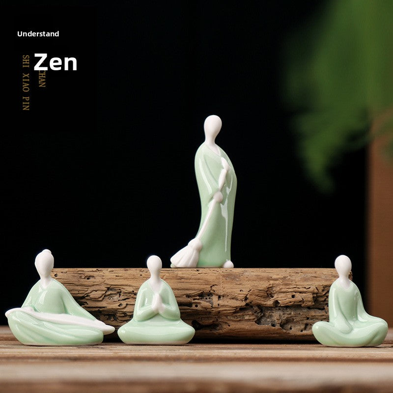zensoullab Zen Green Porcelain Formless Small Living Tea Ceremony Accessories Ceramic Succulent Bonsai Fish Tank Landscaping Home Chinese Style Mini Ornaments