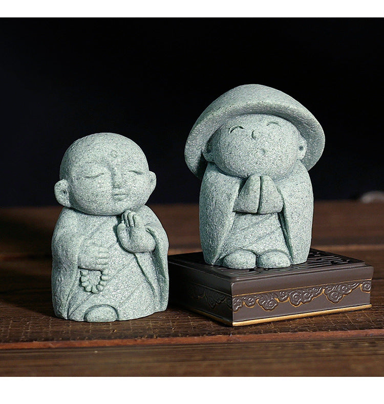 zensoullab Japanese Style Little Monk Desktop Decoration Figurine Fish Tank Aquarium Bonsai Matching Micro Landscape Tea Pet Small Ornament