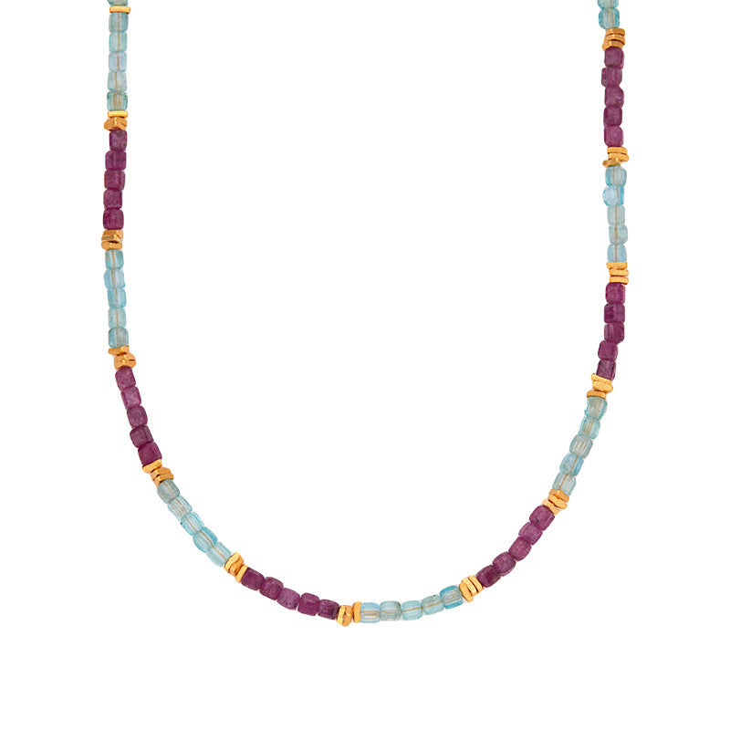 zensoullab Trendy Design Development S925 Sterling Silver Natural Ruby and Apatite Colorful Gemstone Necklace for Women Colorful Beaded
