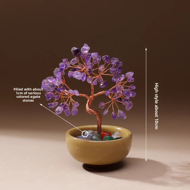 zensoullab Natural Yellow Crystal Money Tree Ornament Amethyst Wealth-Attracting Treasure Bowl Office Desk Decoration