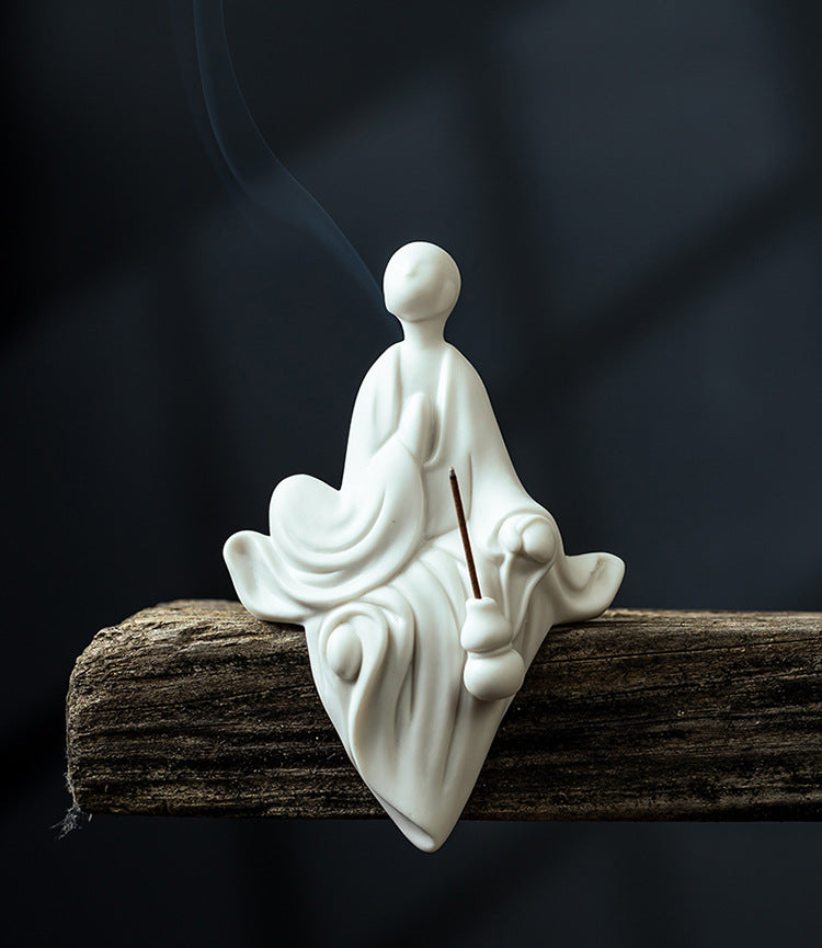 zensoullab Ceramic Zen Little Monk Chinese Style Living Room Entrance Office Desk Fish Tank Micro Landscape Figure Formless Buddha Decoration Ornament