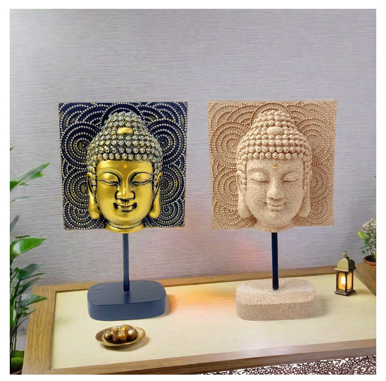 zensoullab New Chinese Style Buddha Statue Ornament Resin Painted Gold-Plated Small Buddha Statue Retro Zen Buddha Head Home Tea Room Decoration
