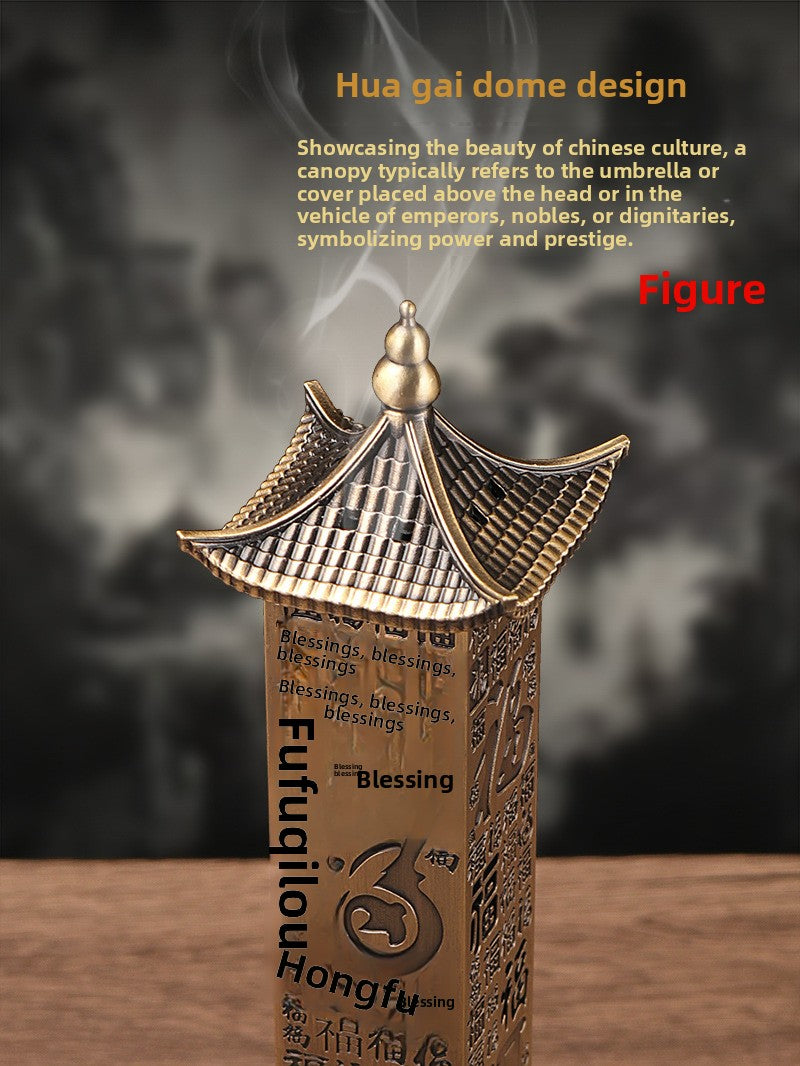 zensoullab Hundred Blessings Pillar Huading Incense Burner Home Use Agarwood Sandalwood Incense Burner Metal Antique Zen Ornament