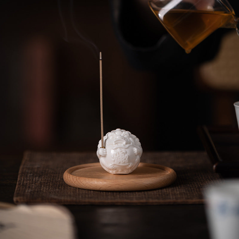 zensoullab White Porcelain Pixiu Incense Holder Wealth-Attracting Incense Holder Incense Burner Home Indoor Sandalwood Agarwood Incense Stand Incense Tray Desktop Ornament
