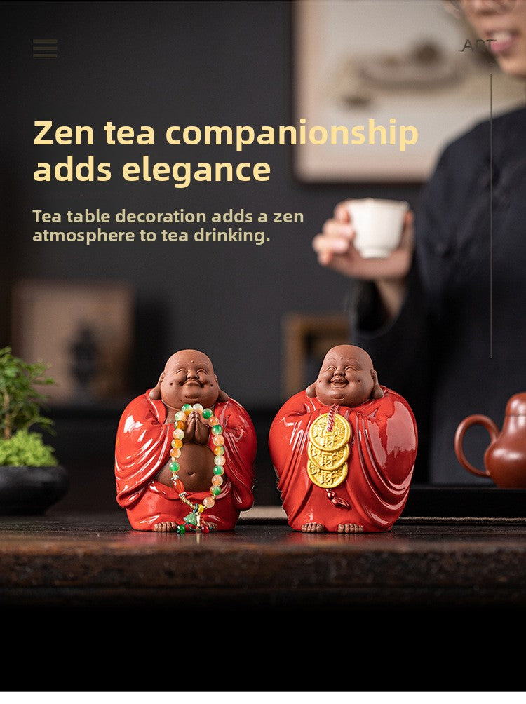 zensoullab Purple Clay Lucky Maitreya Buddha Tea Pet Premium Ceramic Big Belly Laughing Buddha Tea Table Decoration Zen Buddha Statue Ornament