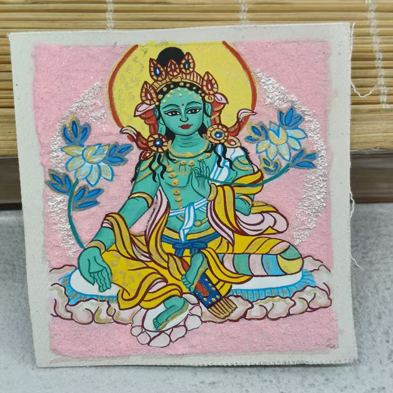 zensoullab Thangka Hand-painted Small Thangka Past and Present Life Zaki Ram Green Tara Yellow Wealth God Manjushri Four-armed Guanyin Small Pendant
