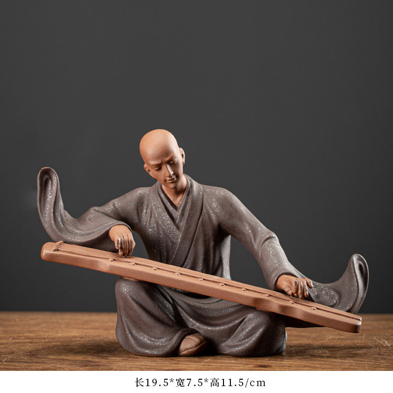 zensoullab Zen Style Chinese Living Room Purple Clay Little Monk Creative Ornament Ceramic Figure Study Entrance Hall Display Shelf Fish Tank Decoration