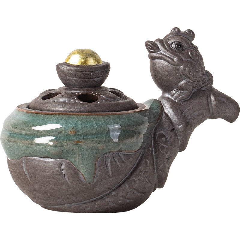 zensoullab Lucky Money Pipe Golden Toad Mini Incense Burner Home Indoor Small Coil Incense Burner Zen Tea Room Incense Aromatherapy Burner Ornament
