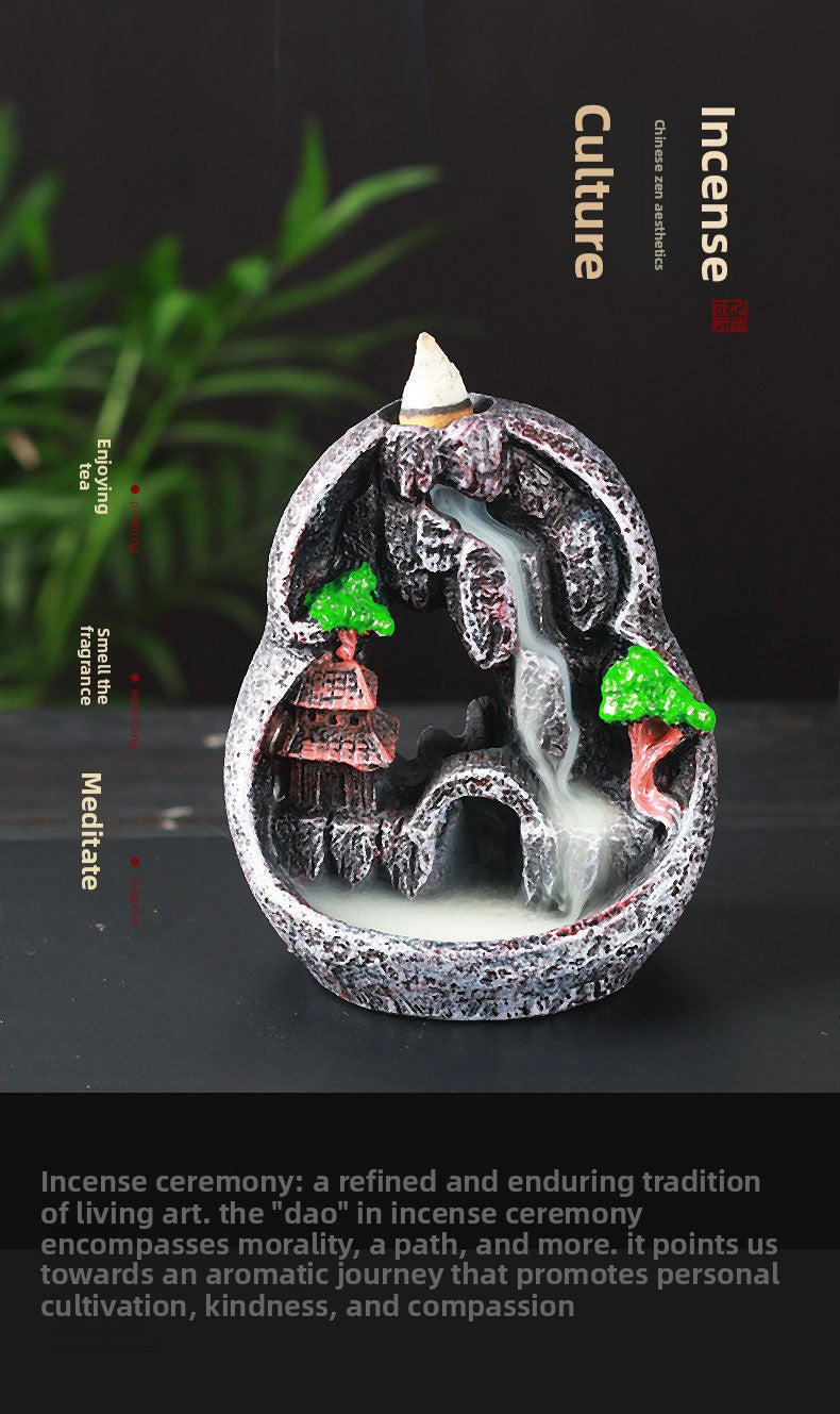 zensoullab Resin Backflow Incense Burner Zen Rockery Home Indoor Living Room Incense Burner Backflow Incense Landscape Decoration Ornament
