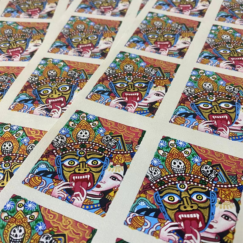 zensoullab Nepal Hand-painted Female God of Wealth Zaki Ram Past and Present Life Thangka Tibetan God of Wealth Small Thangka Gawu Box Pendant