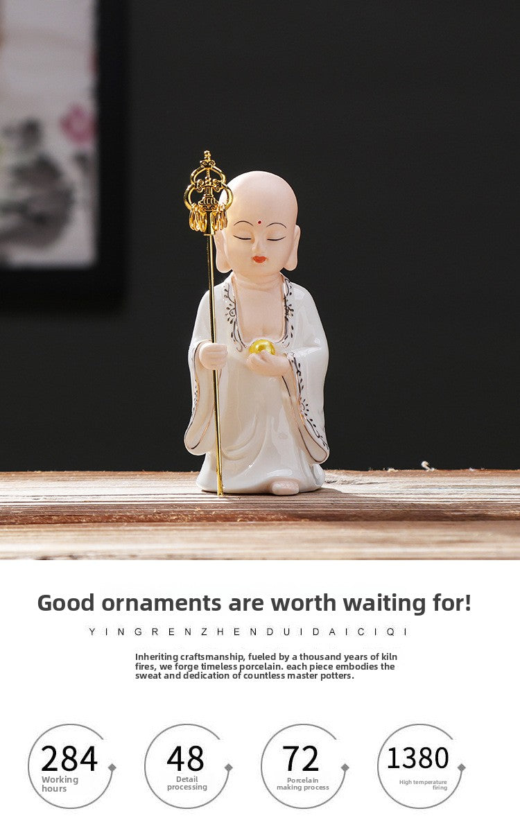 zensoullab Creative Chinese Ceramic Buddha Statue for Peace and Protection Ksitigarbha Bodhisattva Worship Living Room Altar Entrance Car Home Decoration