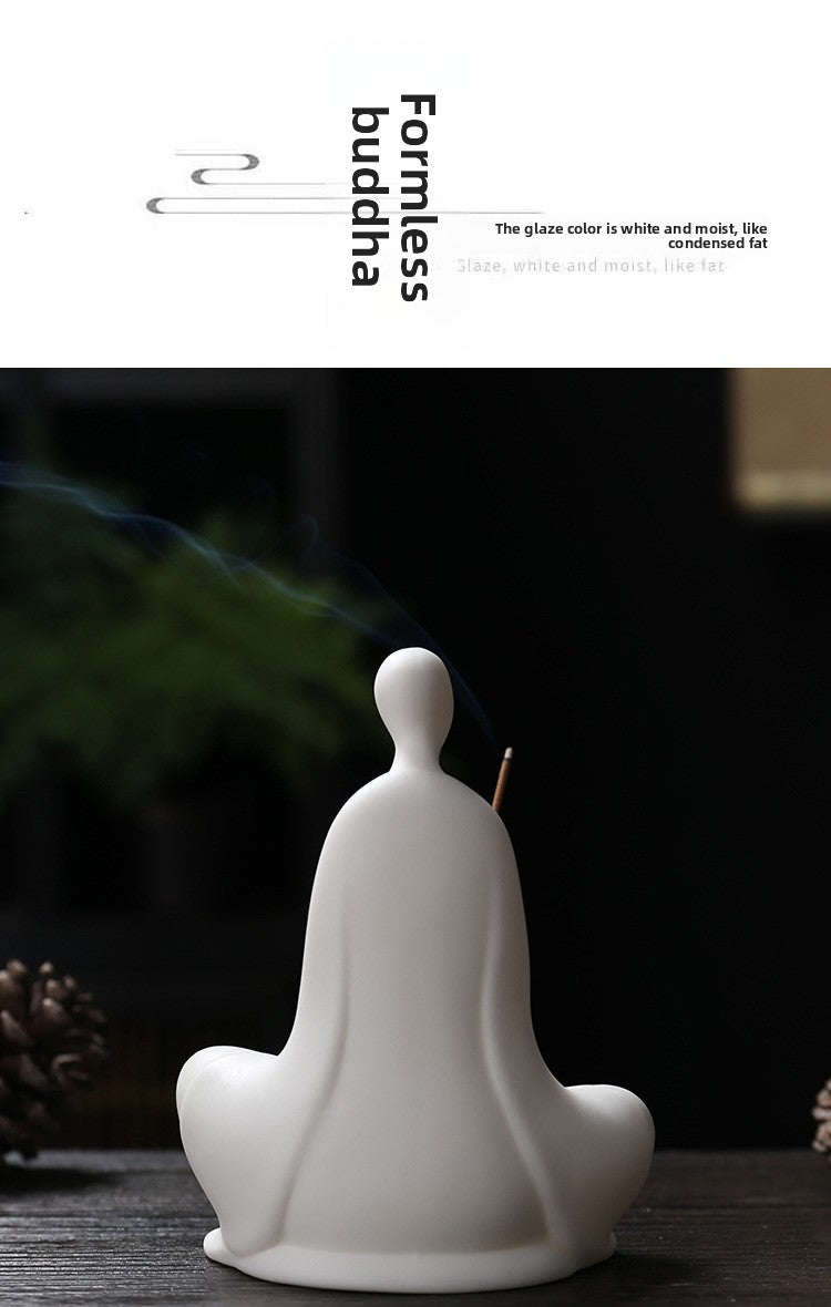 zensoullab Zen Ceramic Formless Buddha Entrance Study Creative Ornament White Porcelain Little Monk Incense Holder Tea Table Living Room Creative Ornament