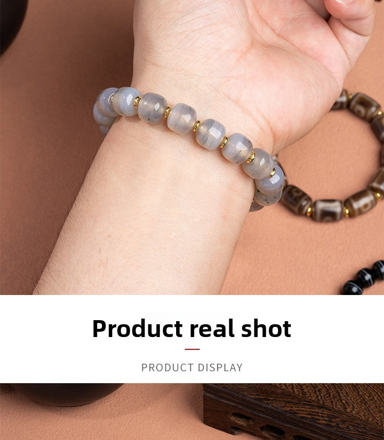 zensoullab Natural Tiger Tooth Dzi Bead Agate Bracelet Fashion Versatile High-Quality Unisex Couple Style Single Circle Bracelet In Stock