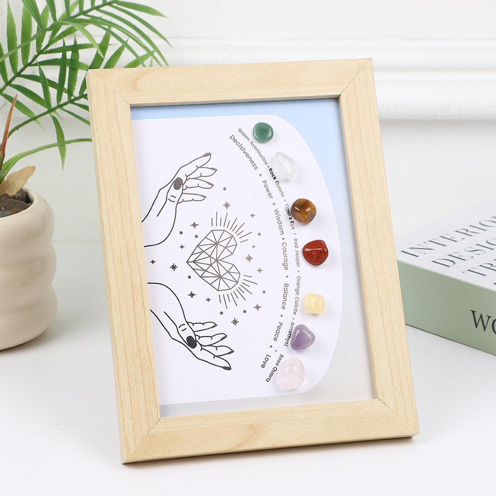 zensoullab Meditation Natural Raw Stone Specimen Frame Ornament Natural Crystal Mineral Colorful Seven-Color Stone Picture Frame Display Stand