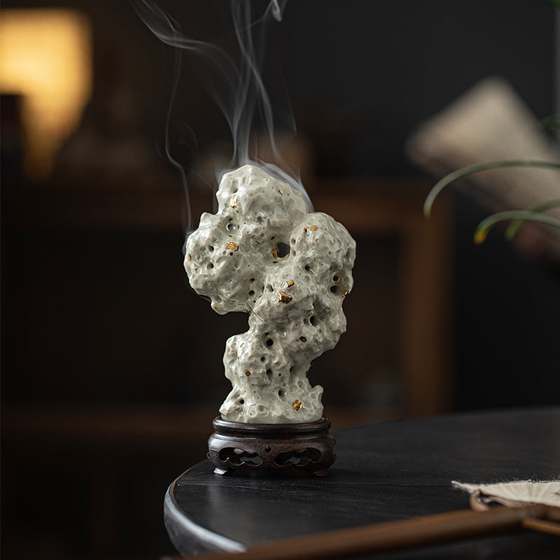 zensoullab Handmade Ceramic Taihu Stone Small Incense Burner for Home Indoor Tower Incense Burner Zen Tea Room Study Decoration Rockery Ornament