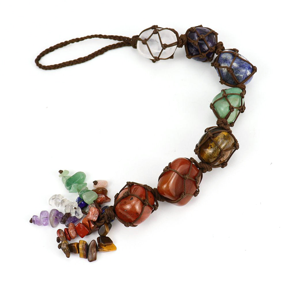 zensoullab Colorful Stone Crystal Raw Stone Hand-woven Car Hanging Natural Stone Net Bag Hanging Decoration Curtain