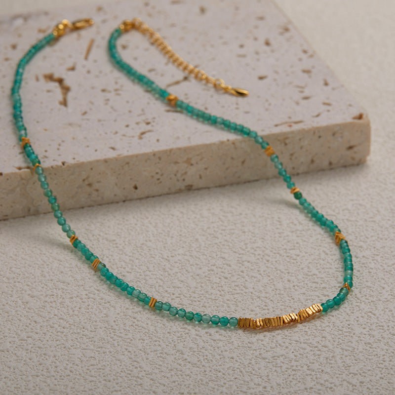 zensoullab S925 Sterling Silver Natural Green Chalcedony Gemstone Necklace for Women Fashionable Personalized Handmade Fragmented Silver