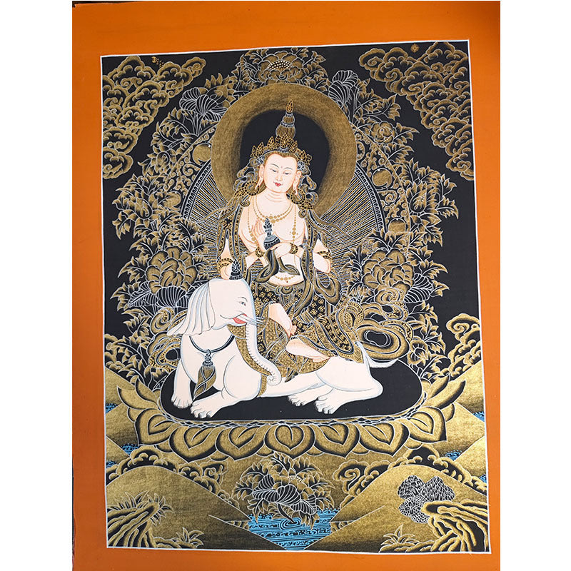 zensoullab Nepal Hand-painted Black God of Wealth Thangka Yellow God of Wealth Manjushri White Tara Samantabhadra Green Tara Black Thangka Entrance Hanging Painting