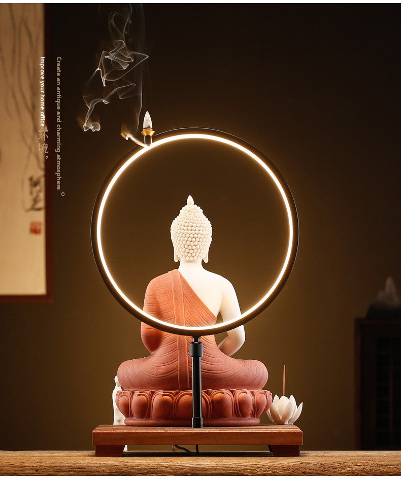 zensoullab Zen New Chinese Style Shakyamuni Buddha Lamp Circle Ornament Creative Home Interior Decoration Living Room Entrance Worship