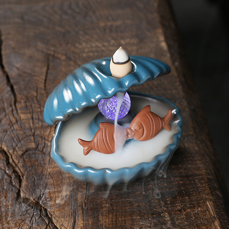 zensoullab Original Ceramic Crafts Home Decoration Creative European Style Shell Mermaid LED Light Backflow Aromatherapy Burner