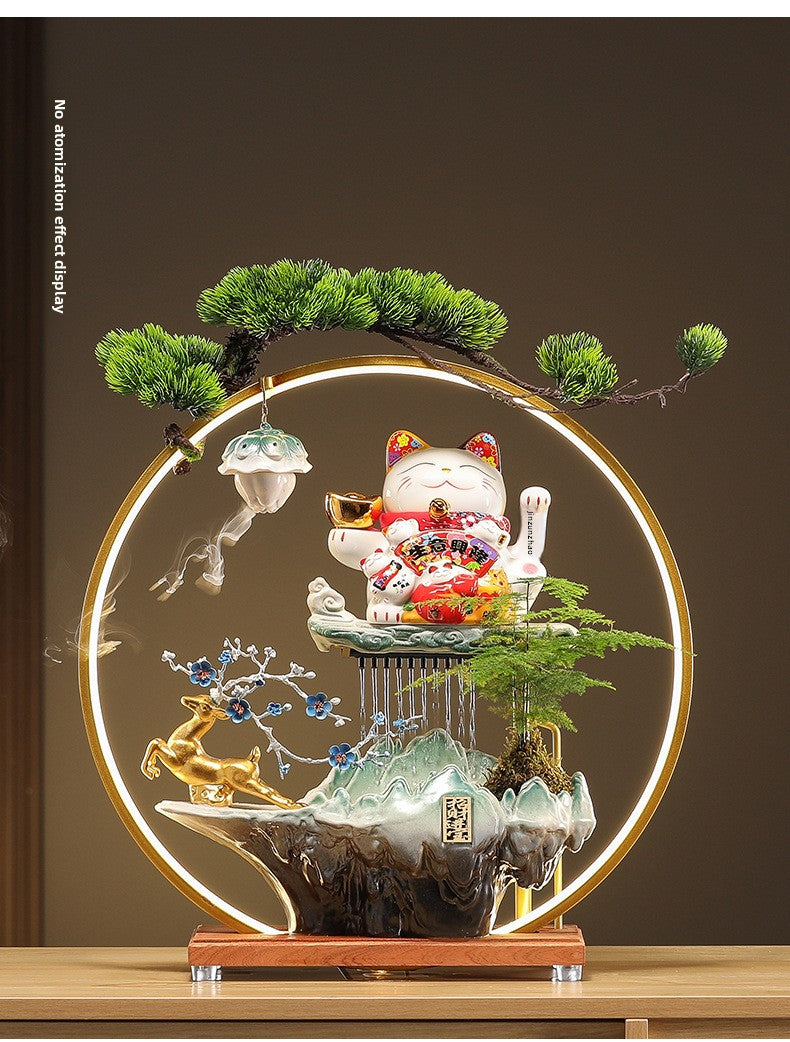 zensoullab Lucky Cat Flowing Water Wealth-Attracting Ornament Circulating Water Living Room Desktop Decoration