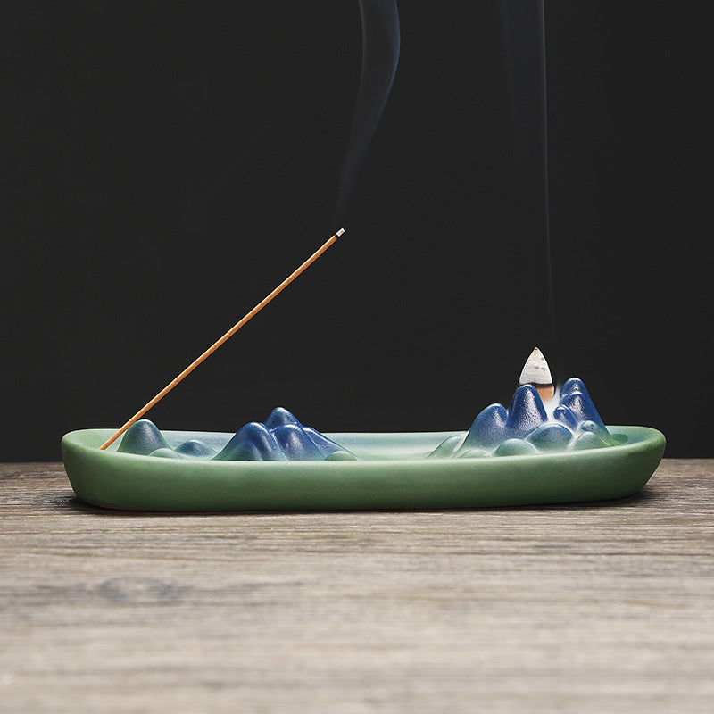 zensoullab Ceramic Incense Backflow Aromatherapy Burner Creative Mountain Water Flow Home Backflow Incense Holder Sandalwood Burner Craft