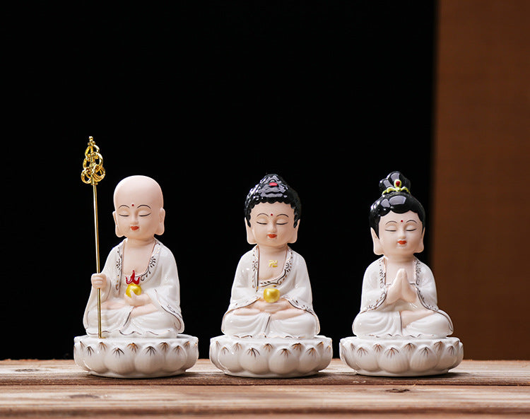 zensoullab Ceramic Saha Western Three Saints Home Worship Guanyin Bodhisattva Shakyamuni Buddha Ksitigarbha Buddha Statue Home Decor