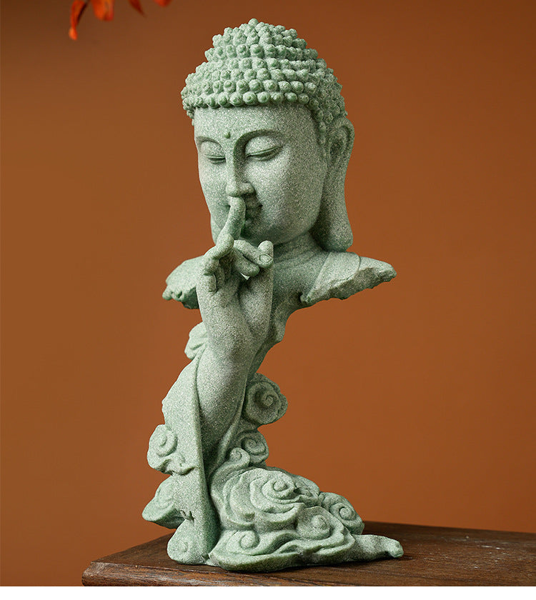 zensoullab Green Sandstone Imitation Stone Carving Buddha Statue Craft Ornament Creative Retro Desktop Buddhist Zen New Chinese Style Living Room Decoration