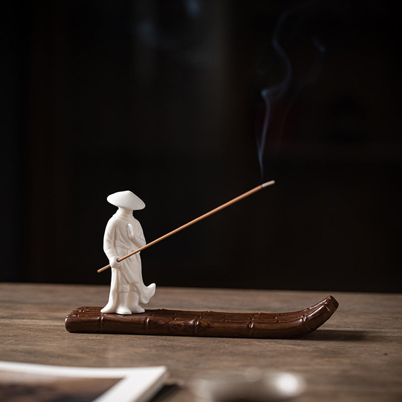 zensoullab Xie Ke Incense Burner for Home Indoor Sandalwood Agarwood Holder Zen Style Jiang Taigong Fishing Tea Room Ceramic Aromatherapy Burner Ornament