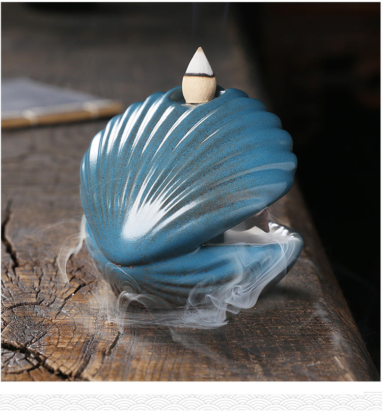 zensoullab Original Ceramic Crafts Home Decoration Creative European Style Shell Mermaid LED Light Backflow Aromatherapy Burner
