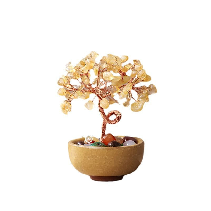 zensoullab Natural Yellow Crystal Money Tree Ornament Amethyst Wealth-Attracting Treasure Bowl Office Desk Decoration