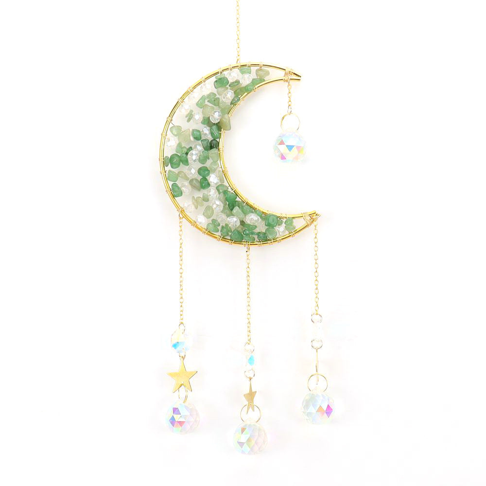zensoullab Handmade Beaded Natural Crystal Crushed Stone Moon Star Wind Chime Craft Decoration Pendant Sun Catcher