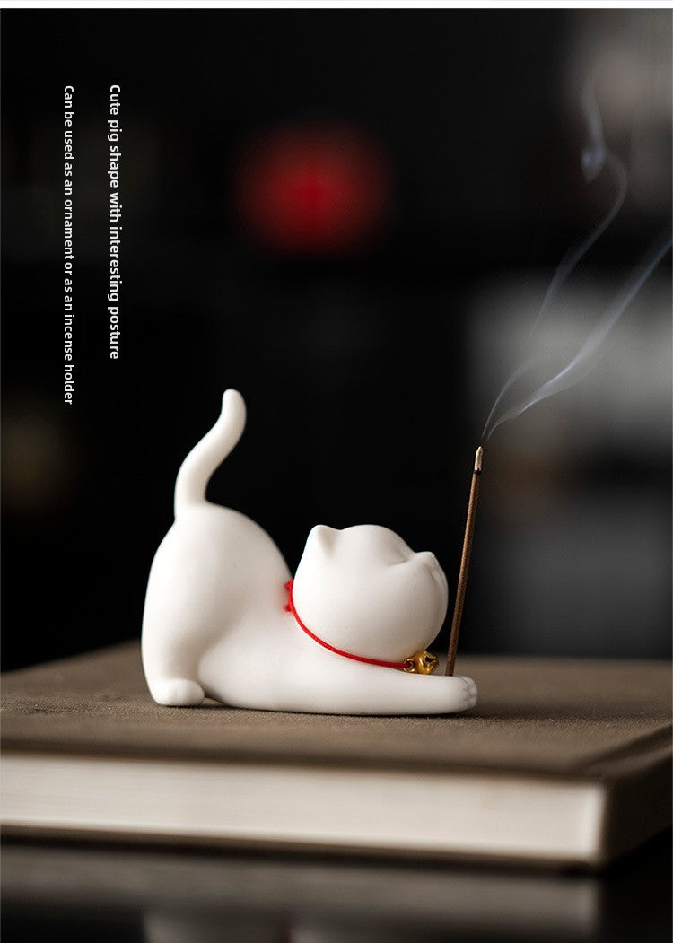 zensoullab Cute Forbidden City Kitten Ceramic Incense Holder Aromatherapy Burner Ornament Soft Healing Tea Table Tea Pet Indoor Incense Burner