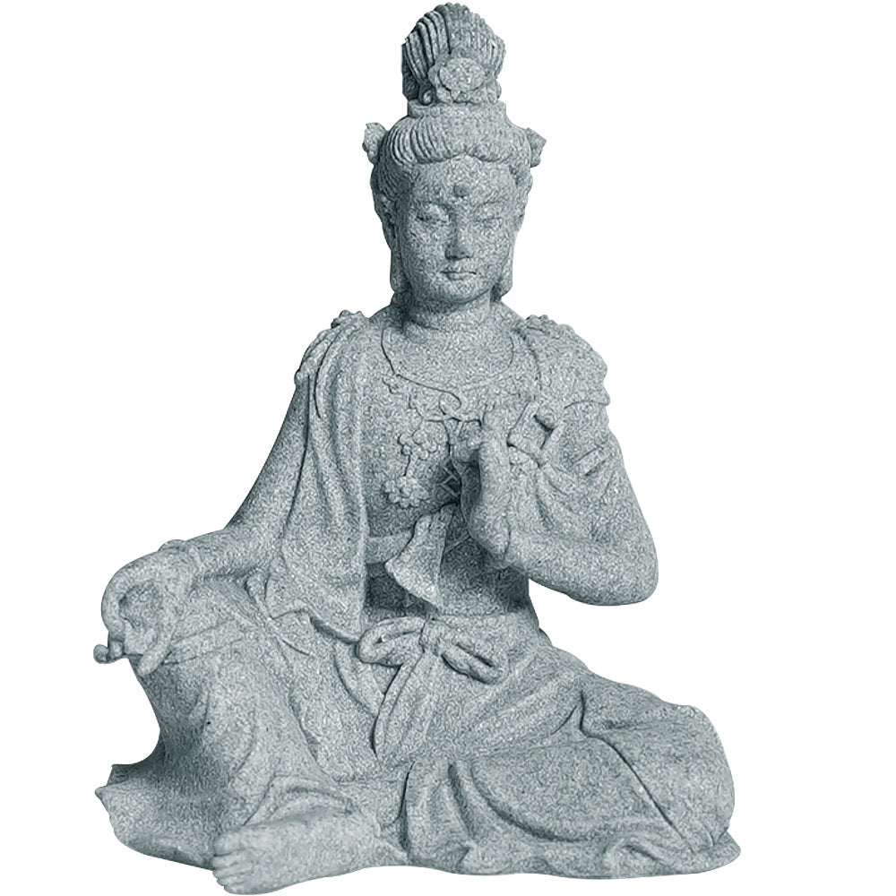 zensoullab Desktop Chinese Style Water Moon Guanyin Bodhisattva Buddha Statue Micro Landscape Fish Tank Decoration Fake Mountain Ornament Tea Pet Incense Decoration