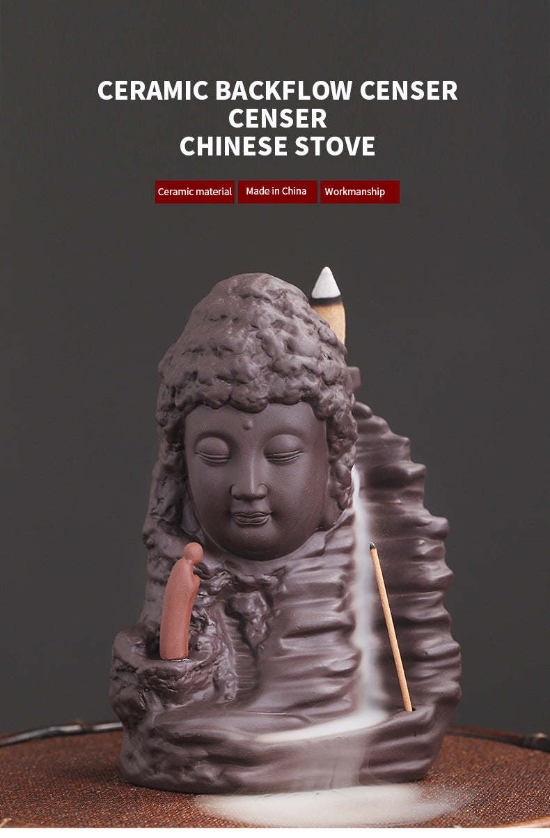 zensoullab Purple Clay New Arrival Tathagata Backflow Incense Burner Creative Mountain Water Tower Incense Backflow Incense Burner Home Decoration