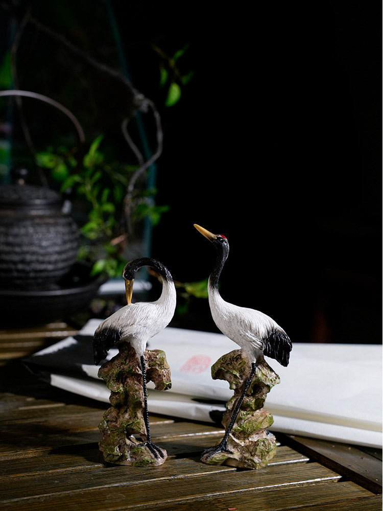 zensoullab Little White Crane Ornament Rockery Fish Tank Bonsai Landscape Decoration Crane Small Ornament Zen Living Room Flying Crane Decoration