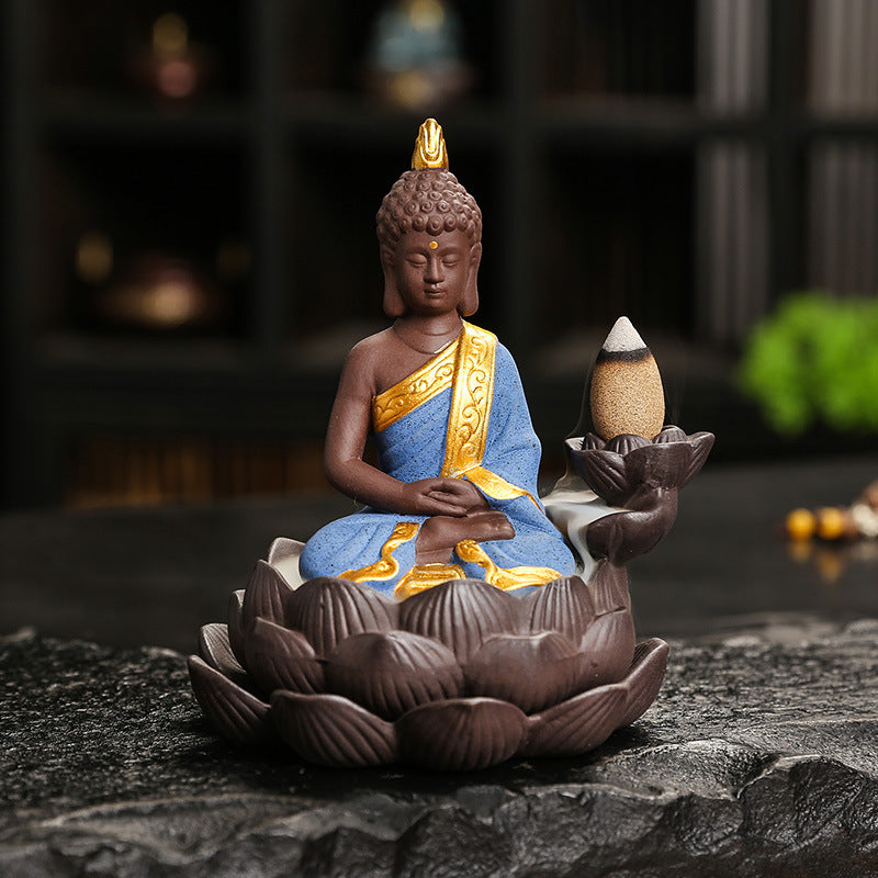 zensoullab Purple Clay Ceramic Lotus Base Thai Buddha Backflow Incense Burner Hot Selling Backflow Incense Offering Incense Burner Sandalwood Incense