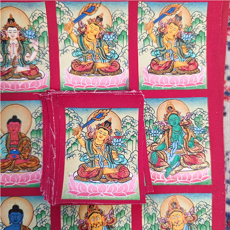 zensoullab Nepal Hand-painted Zodiac Birth Buddha Thangka Manjushri Yellow God of Wealth Green Tara Portable Gau Box Small Thangka Pendant