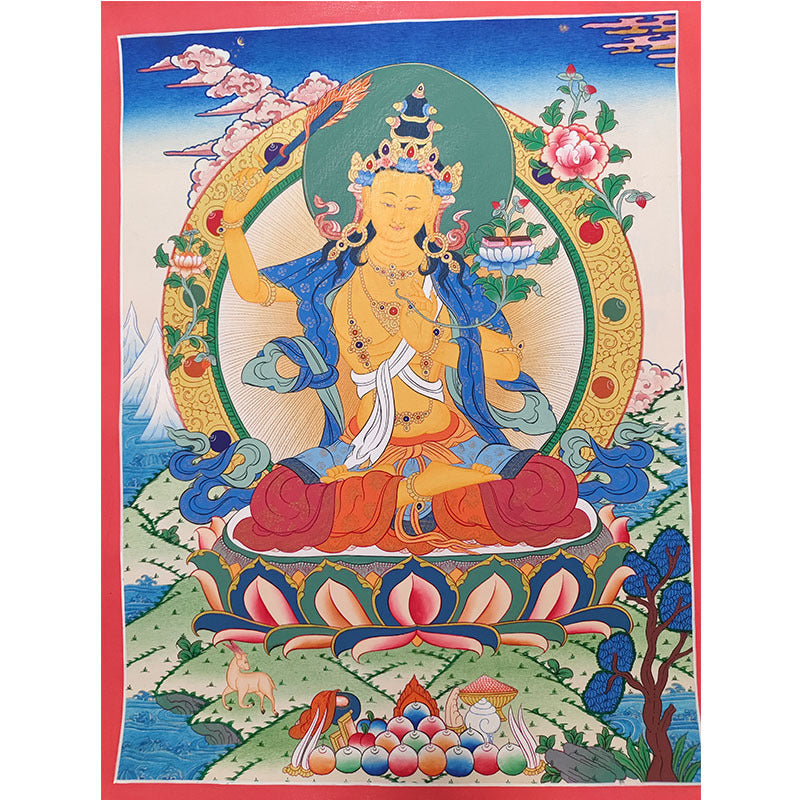 zensoullab Nepal Hand-painted Yellow God of Wealth Thangka Green Tara Vajrasattva Medicine Buddha Buddha Statue Entrance Living Room Decorative Hanging Painting
