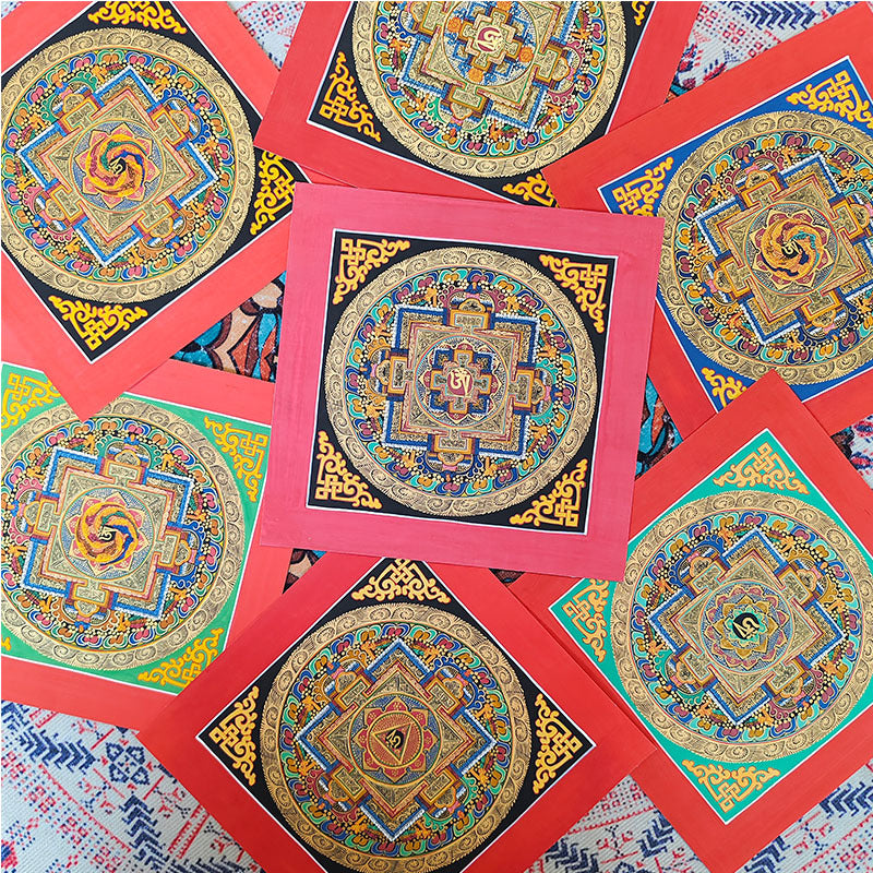 zensoullab Nepal Hand-painted Mandala Thangka Tibetan Six-Word Mantra Entrance Thangka Mandala Hanging Painting Decorative Painting Heart Wall Painting