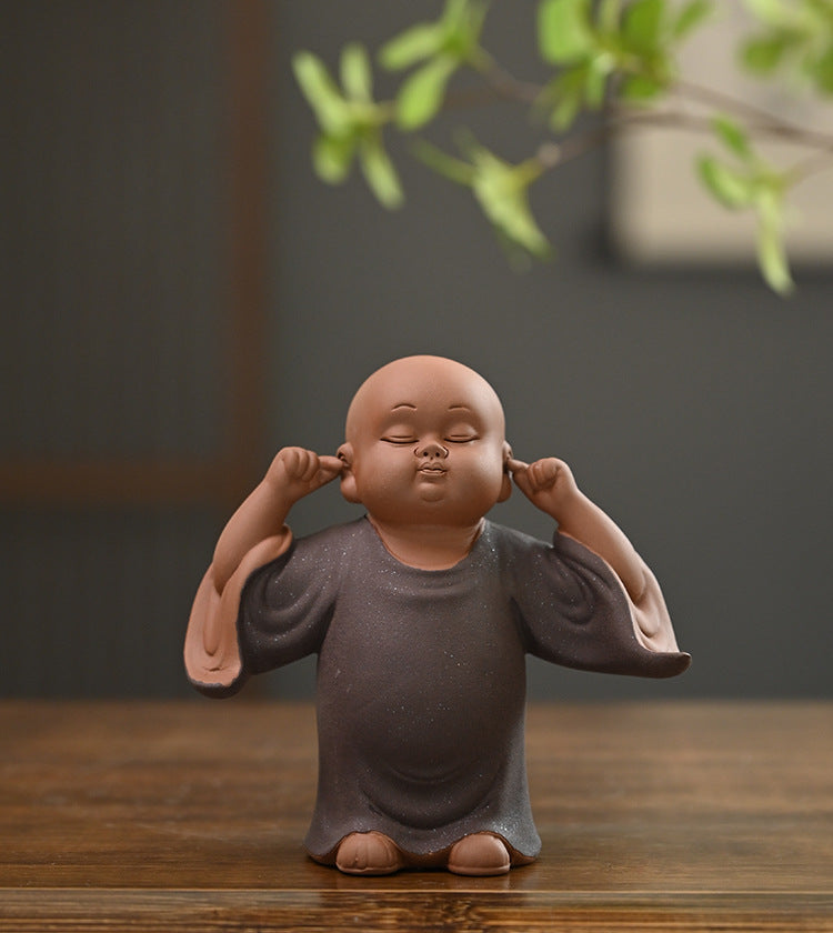 zensoullab Cute Purple Clay Four Little Monks Tea Pet Tea Tray Accessories Ceramic Little Novice Zen Home Living Room Decoration