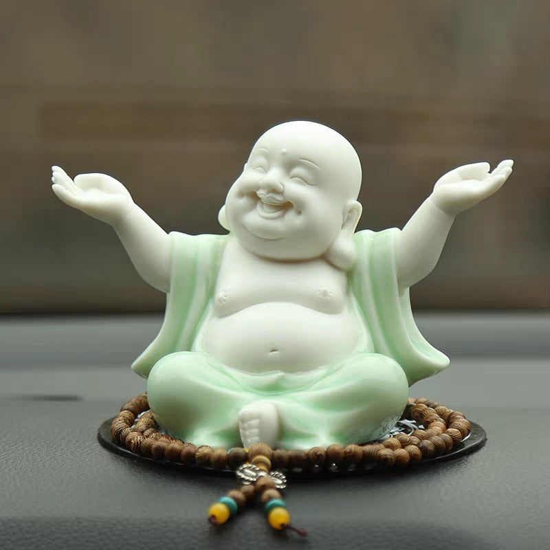 zensoullab Creative New Chinese Style Ceramic Maitreya Buddha Statue Desktop Ornament Home Incense Holder Incense Burner Incense Tray