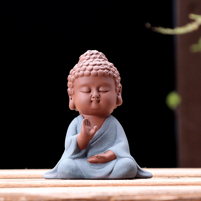 zensoullab Premium Handmade Purple Clay Buddha Tea Pet Tea Ceremony Tea Tray Accessories Car Dashboard Decoration Home Zen Ornament