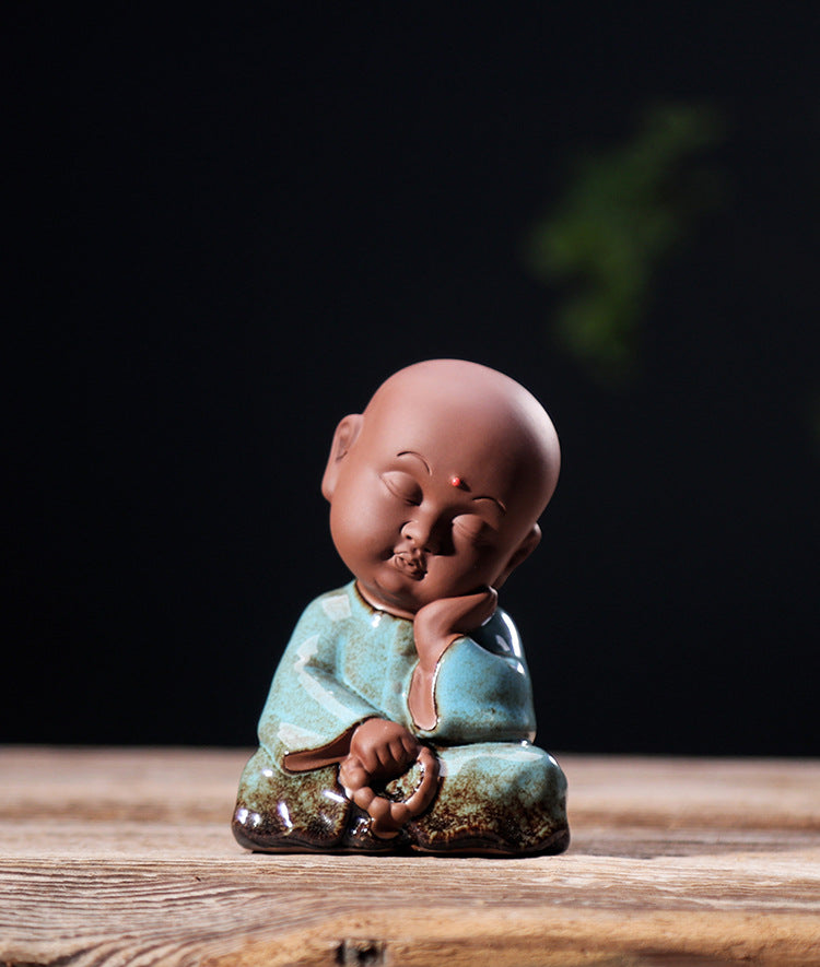 zensoullab Zen Purple Clay Little Monk Tea Pet Kung Fu Tea Set Tea Ceremony Accessories Chinese Style Little Monk Home Decoration Small Ornament
