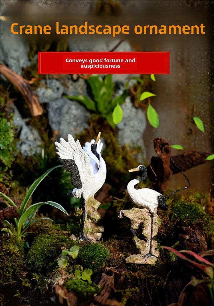 zensoullab Little White Crane Ornament Rockery Fish Tank Bonsai Landscape Decoration Crane Small Ornament Zen Living Room Flying Crane Decoration