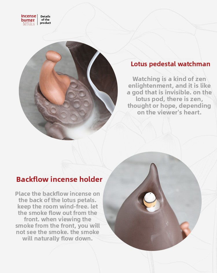 zensoullab Creative Purple Clay Backflow Incense Burner Home Sandalwood Coil Incense Burner for Worship Ceramic Living Room Incense Burner Tea Ceremony Buddhist Supplies
