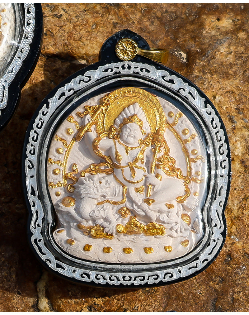 zensoullab Gawu Box Pendant Hand-painted Incense Ash Rubbing Three-dimensional Thangka Buddha Statue Yellow God of Wealth Five-way God of Wealth Buddha Amulet Men and Women Necklace